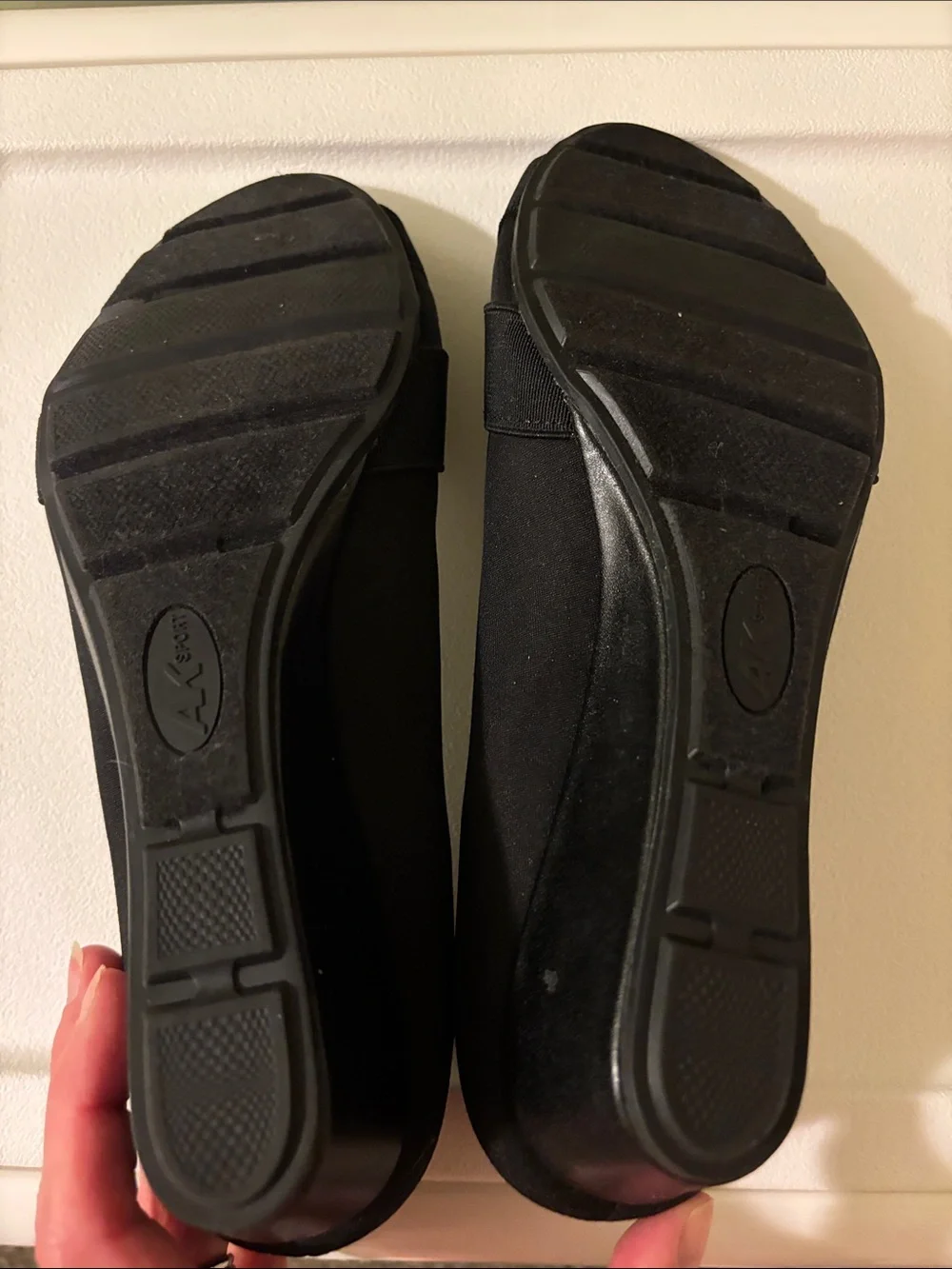 Anne Klein Sport Black Crisscross Peep-Toe Wedges